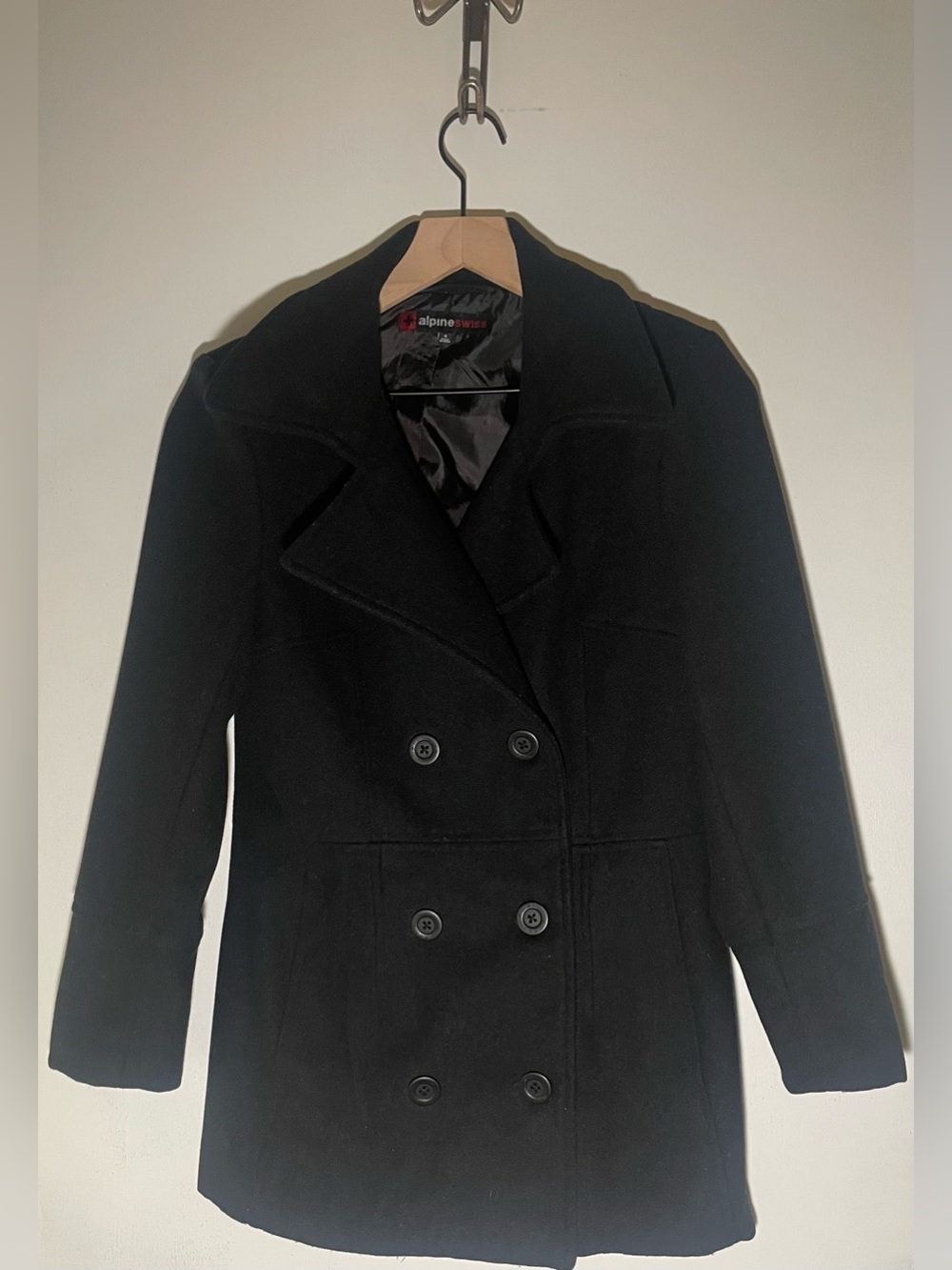 Alpine Swiss Men's Black Double-Breasted Wool Peacoat